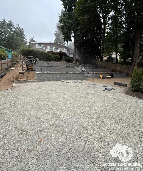 Landscape Design, Tiered Paver Patio & Turf in Shoreline 